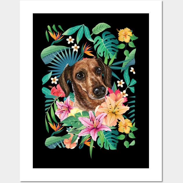 Tropical Brown Dachshund Doxie 2 Wall Art by LulululuPainting